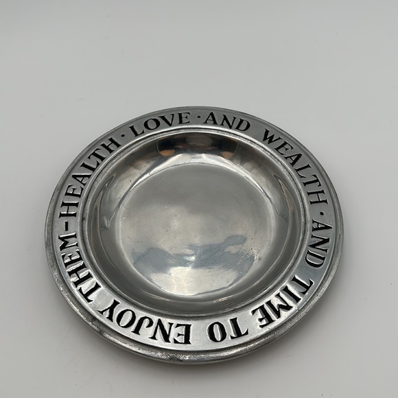 Vintage Wilton Health Love and Wealth and Time To Enjoy Them Pewter Plate / Bowl - Picture 13 of 16